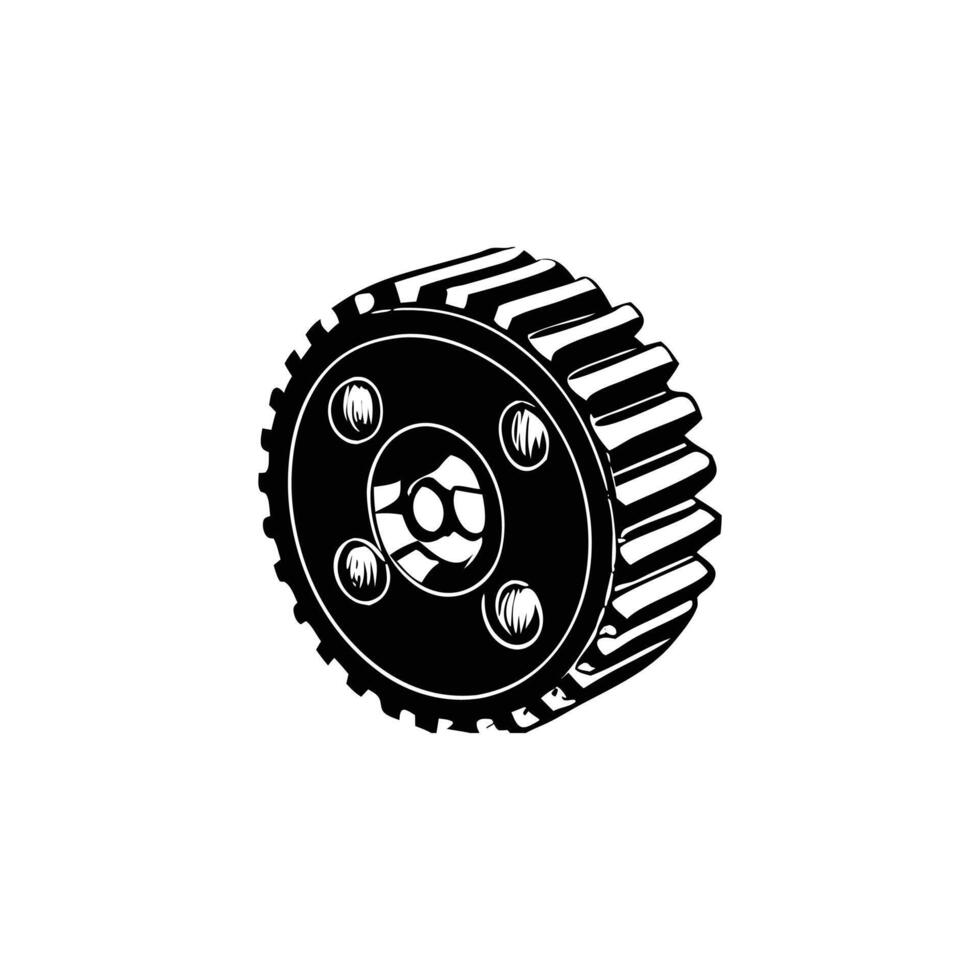A black and white illustration of a gear wheel vector