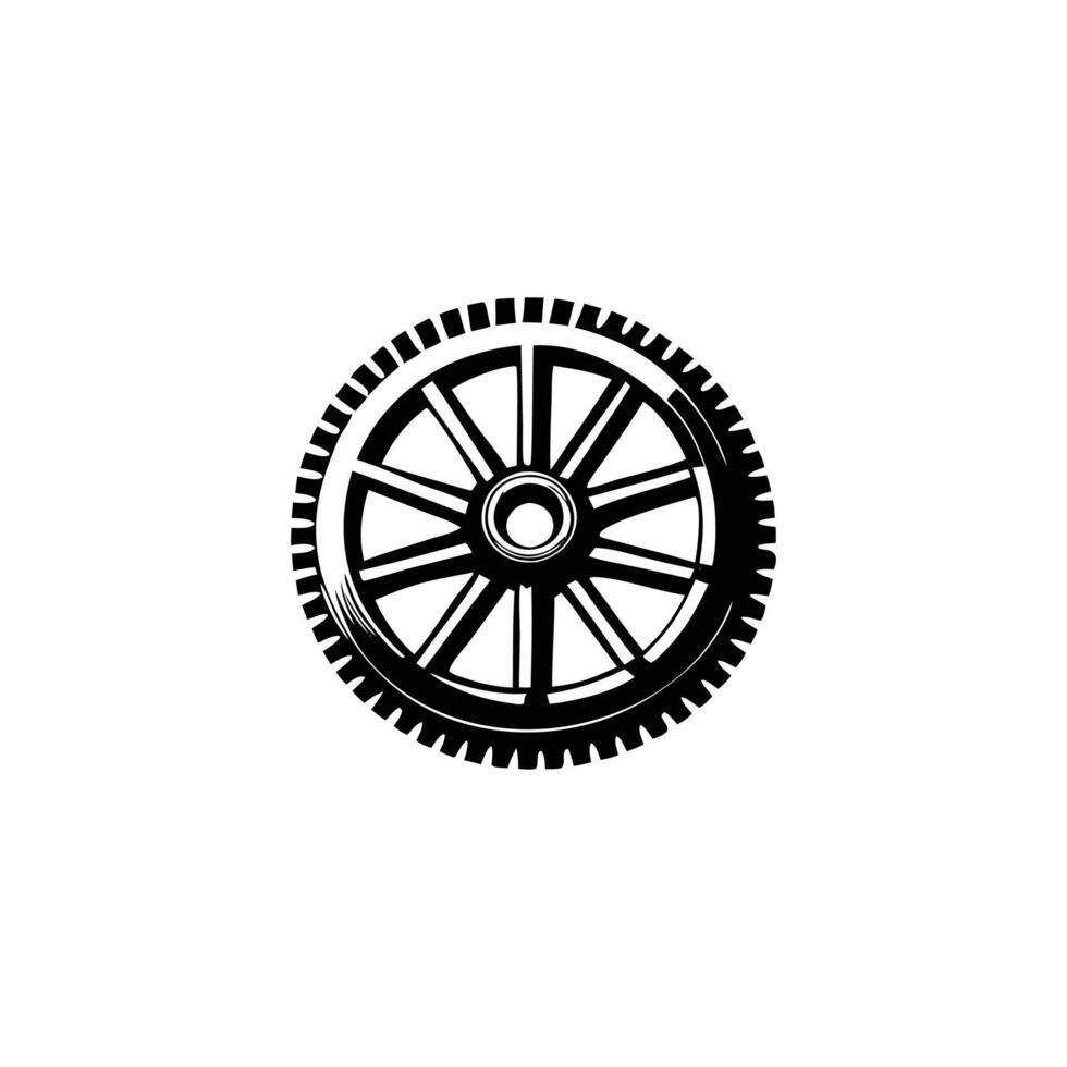A black and white wheel icon on a white background vector