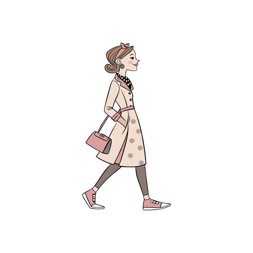 A woman in a trench coat and pink bag vector