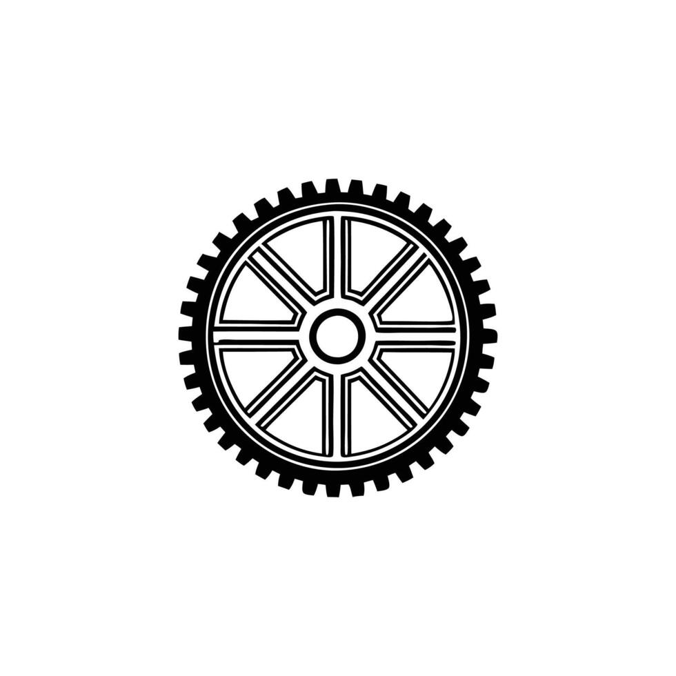 A black and white illustration of a gear wheel vector
