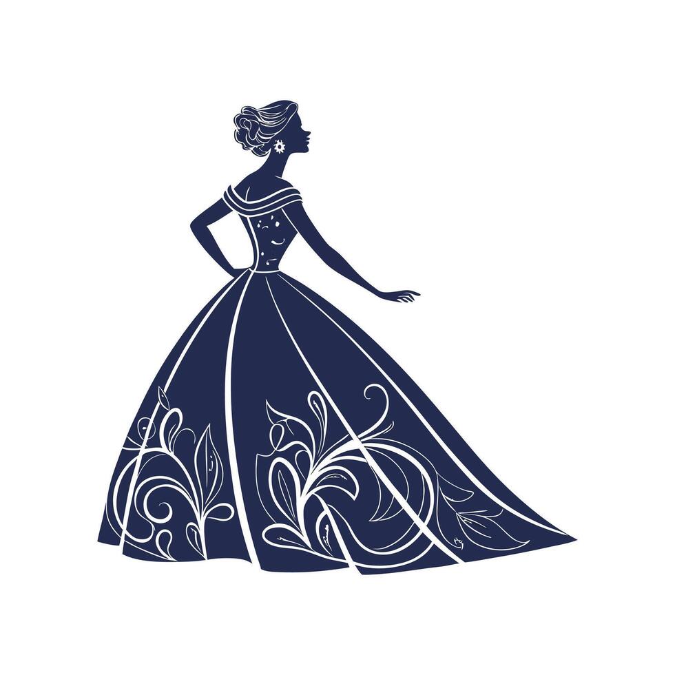Silhouette of a woman in a ball gown vector