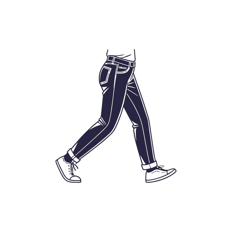 A drawing of a man walking in jeans vector