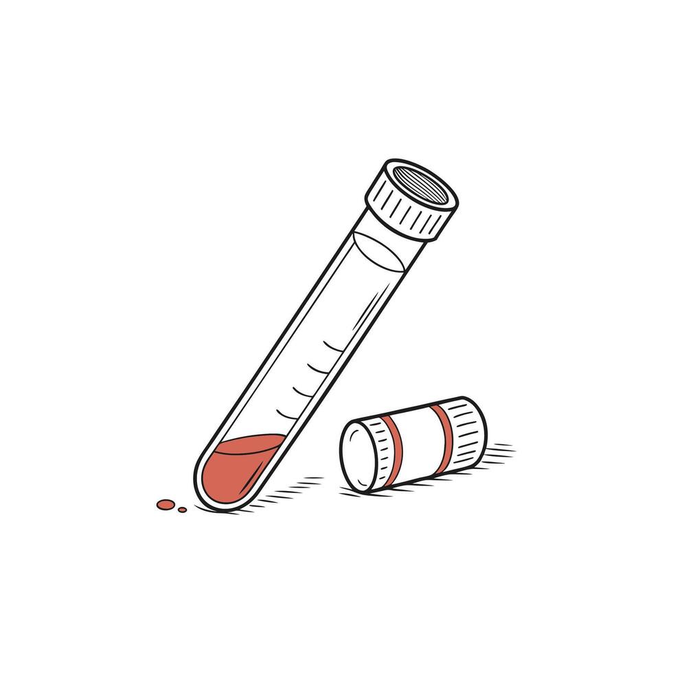 A test tube with blood on it and a red liquid vector