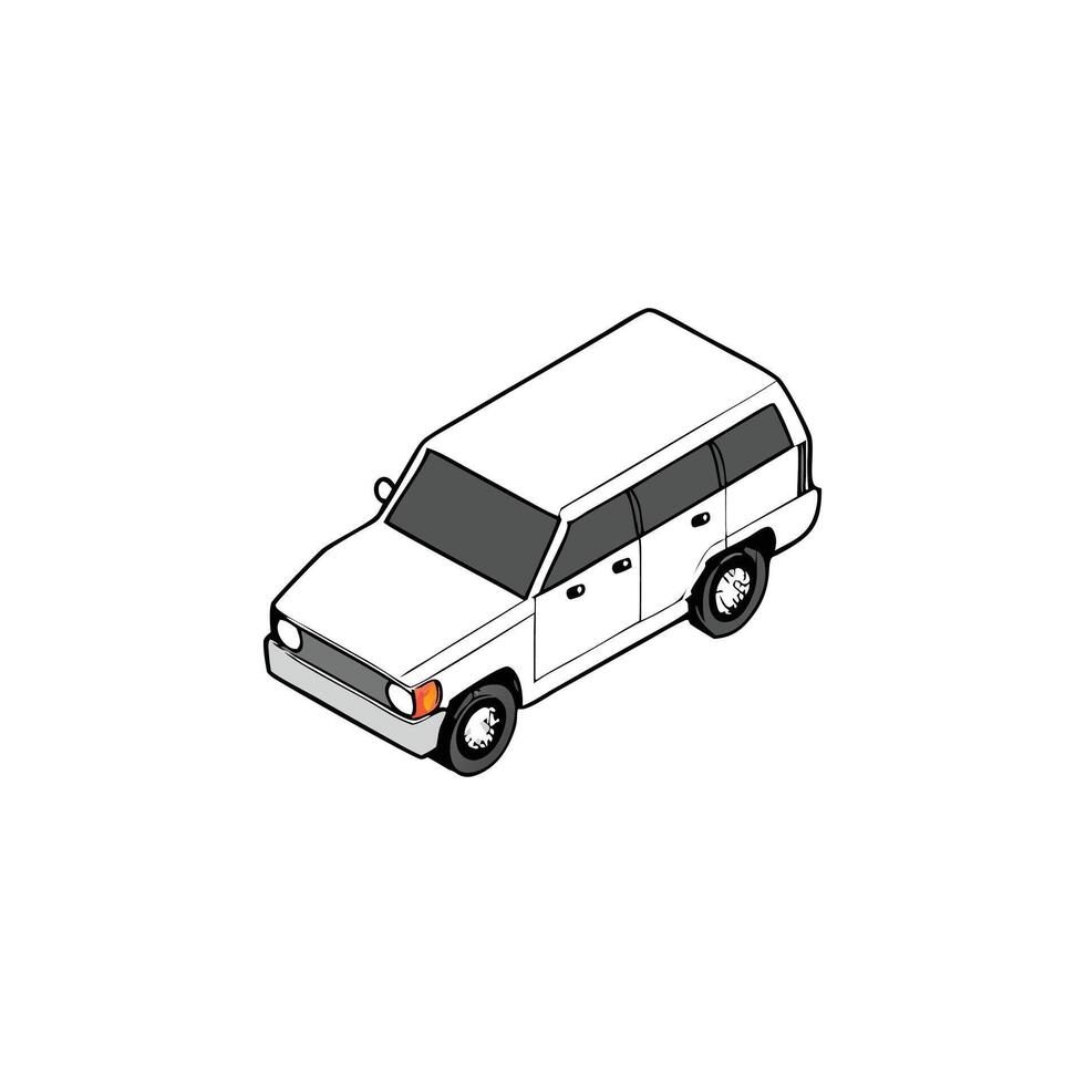 A white van is shown in an isometric drawing vector