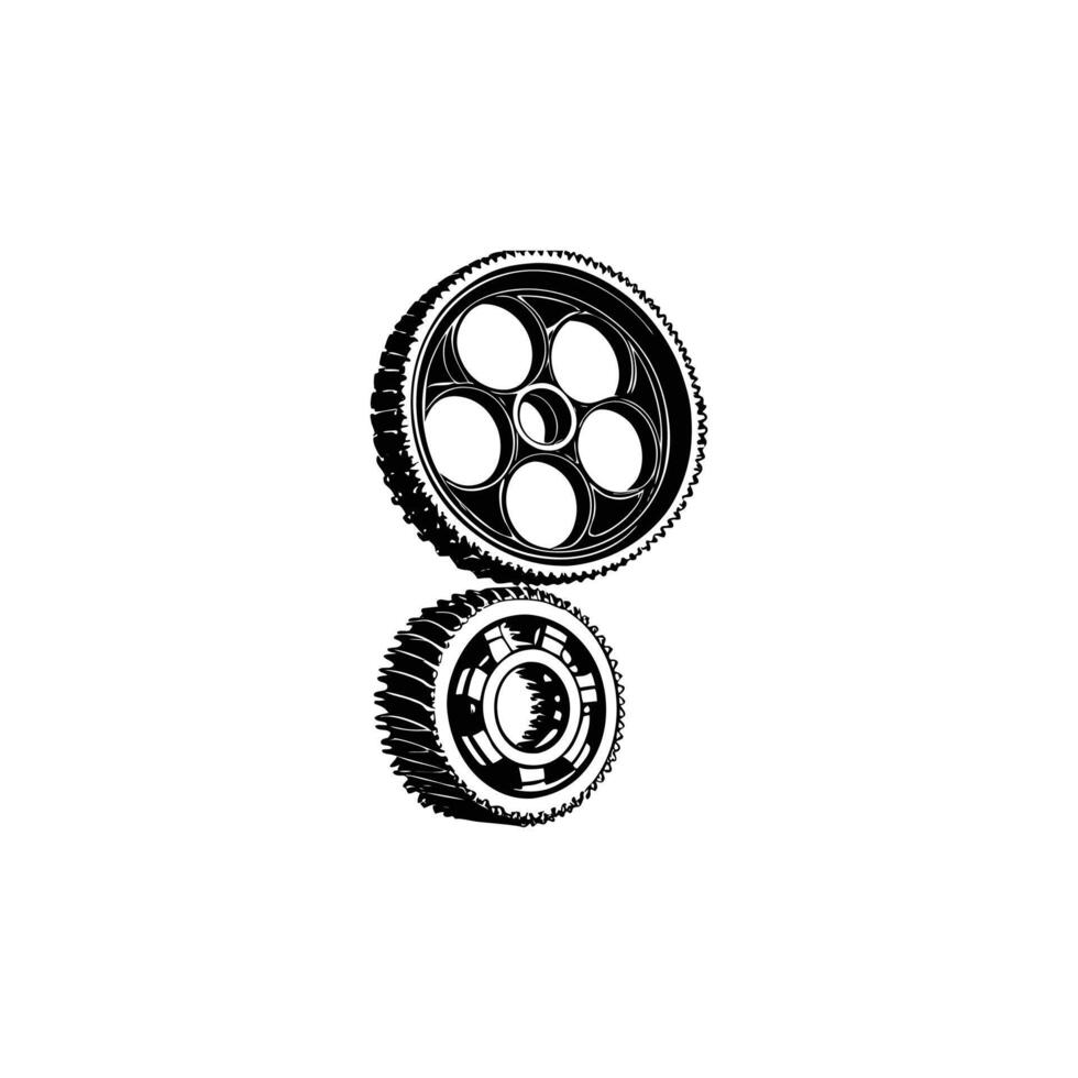 A black and white illustration of a gear wheel vector