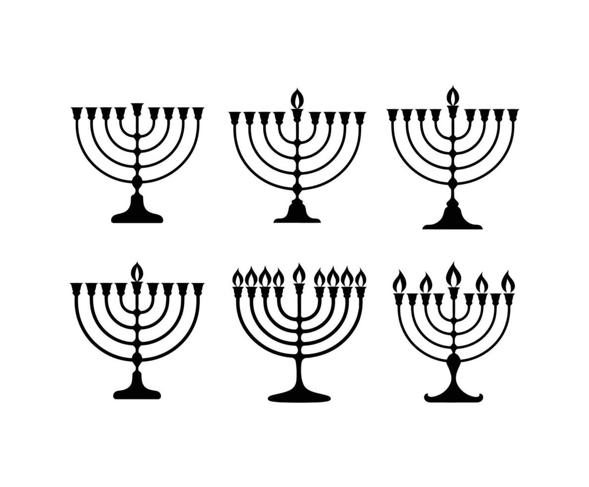 Menorah Silhouette Collection Template with Flames vector