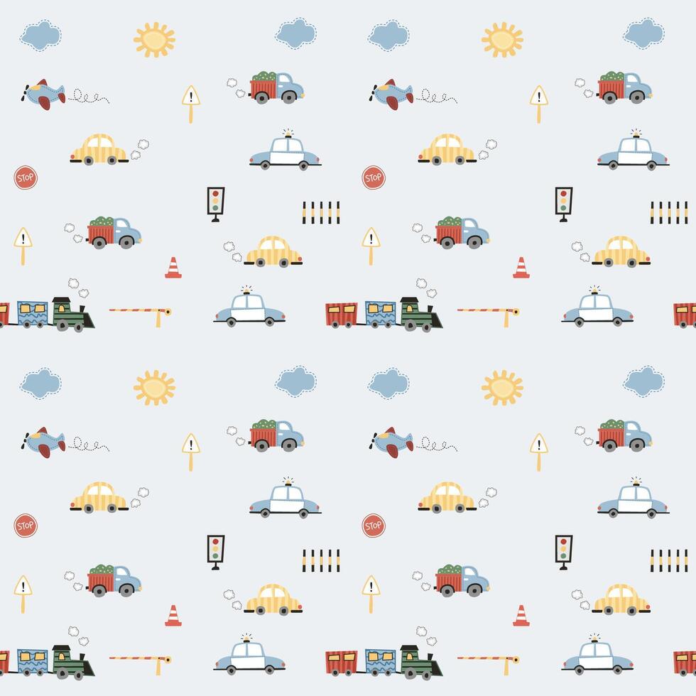 cute vehicle drawing kids pattern vector