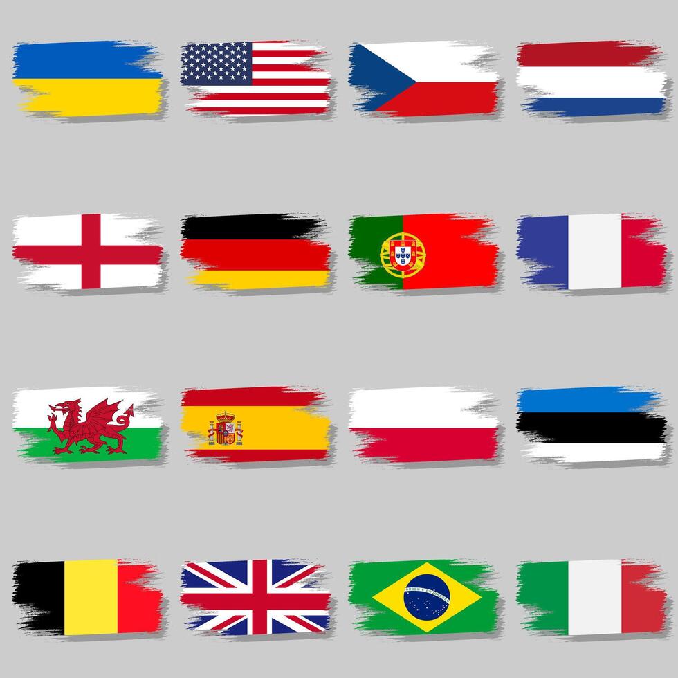 Set of brush style brush with flags vector