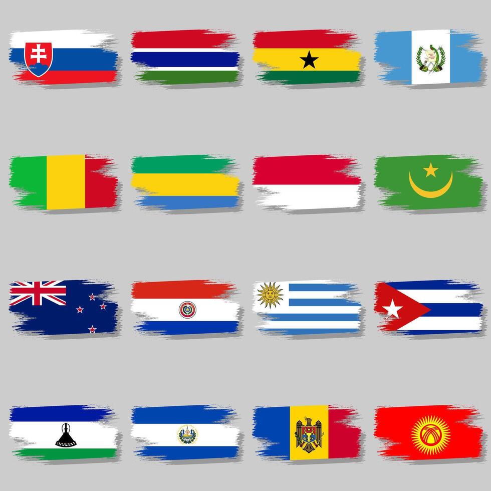 Large set of brush strokes with country flags vector