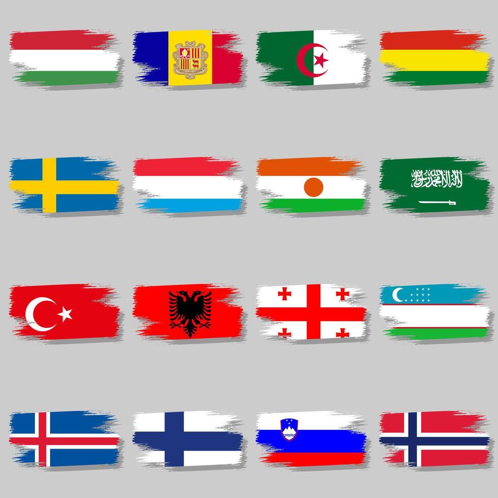Brush stroke set with country flags vector