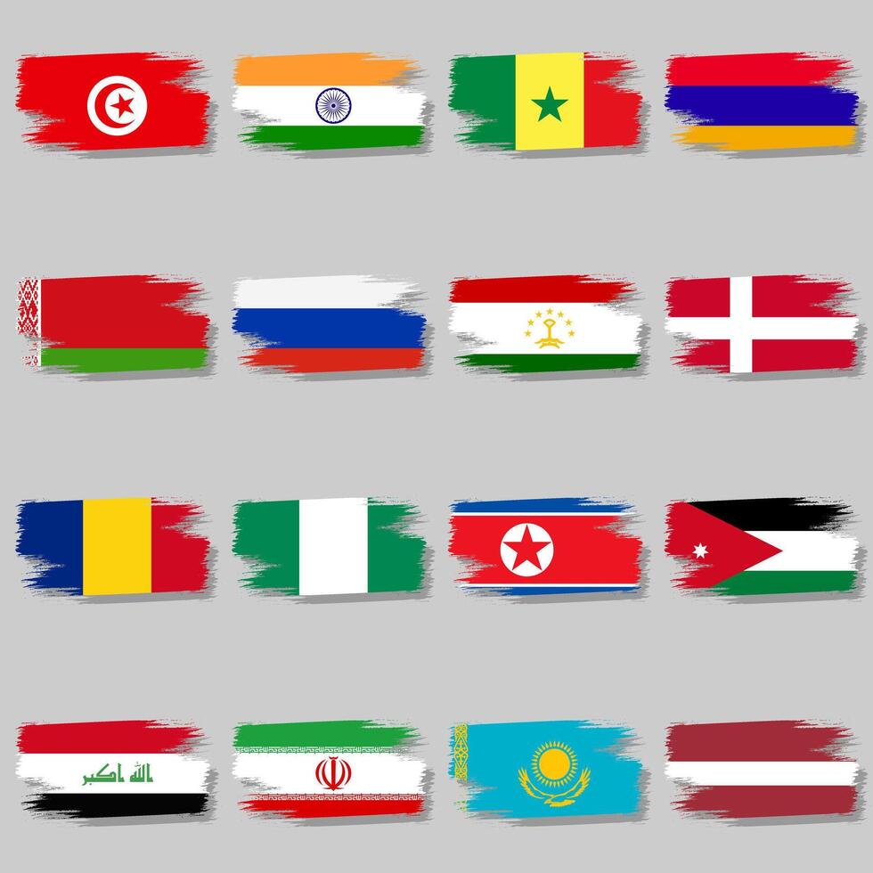 Large set of national flags brush vector