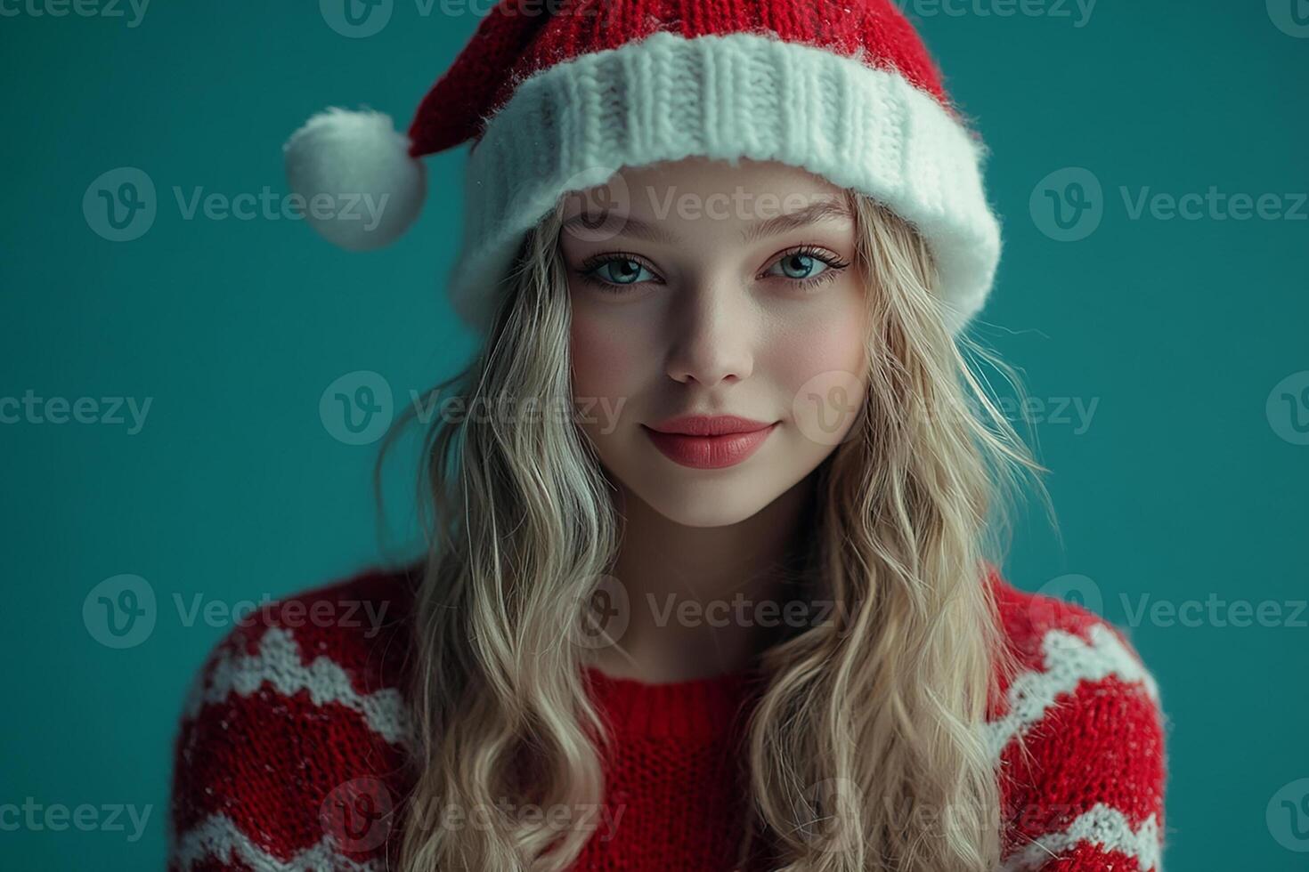 A beautiful young woman in a santa hat photo