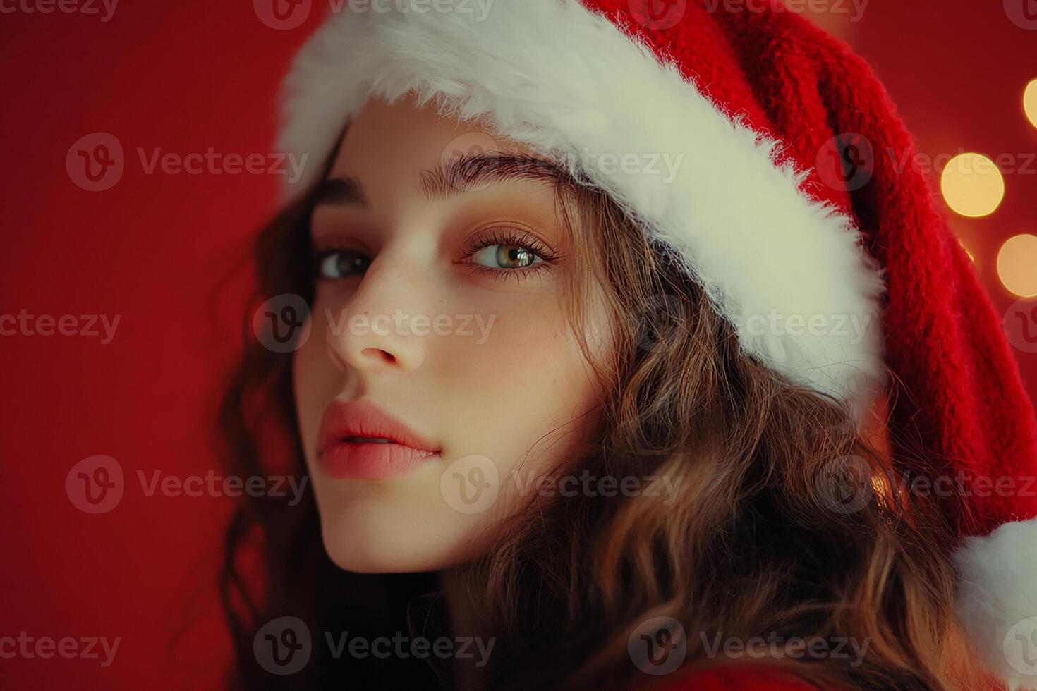 A woman wearing a santa hat photo