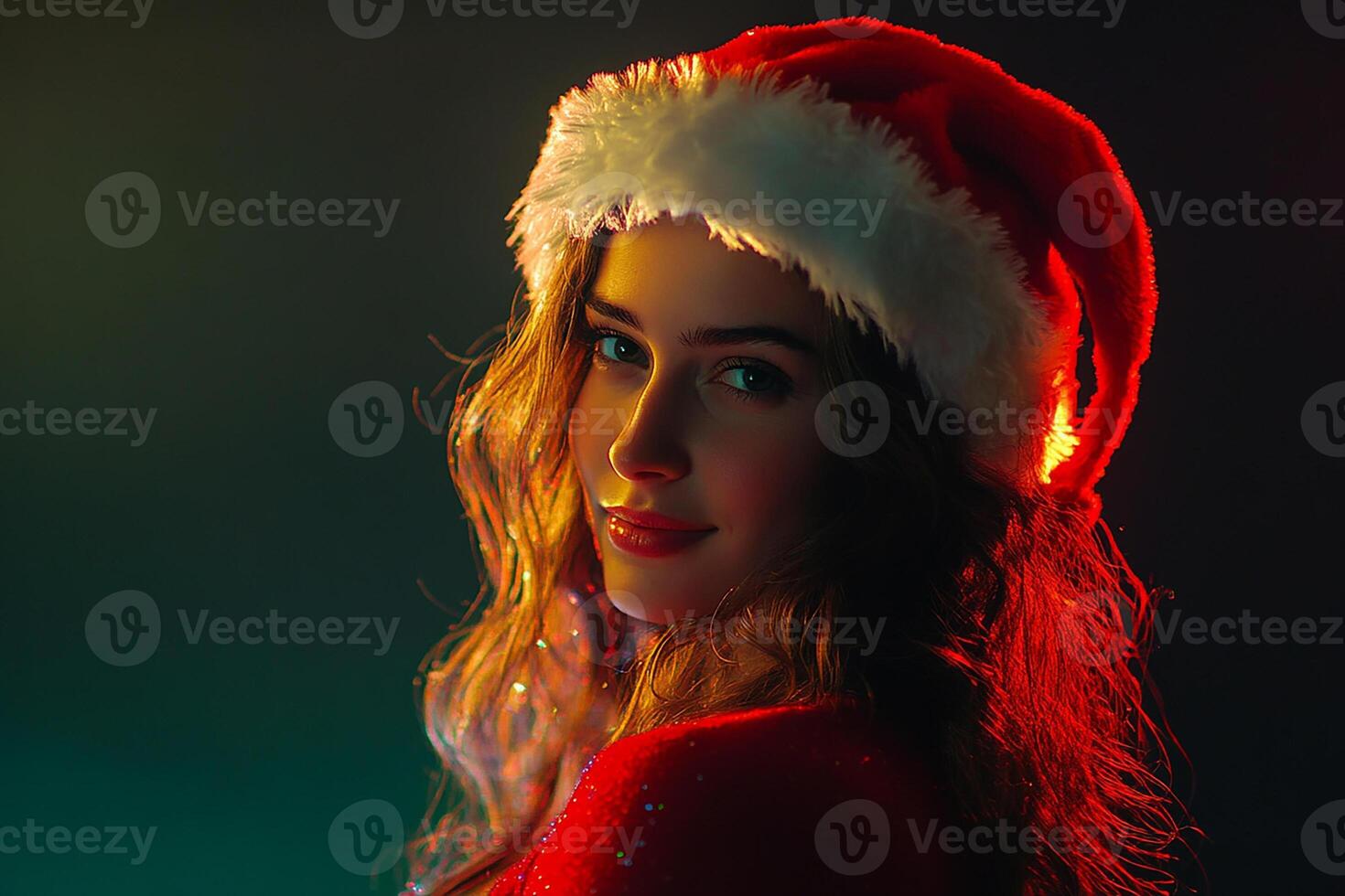 A woman wearing a santa hat photo