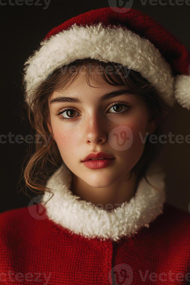 A young woman wearing a santa hat photo