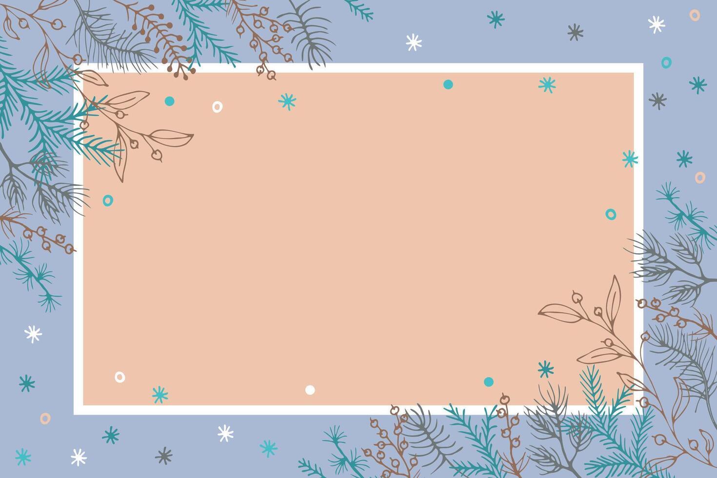 New Year greeting colored background with branches and snowflakes for a postcard. vector