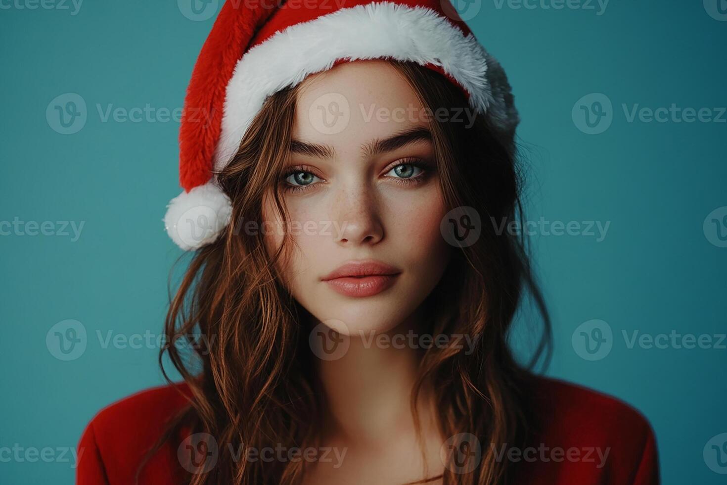 Beautiful young woman in santa hat photo