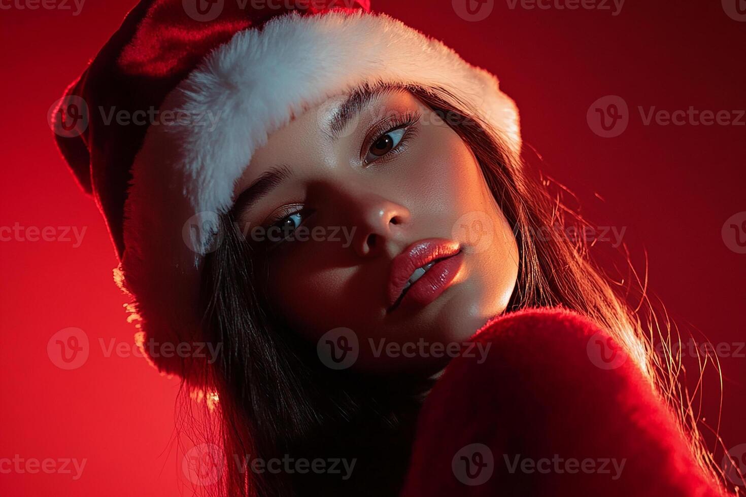 A woman in a santa hat posing for a photo