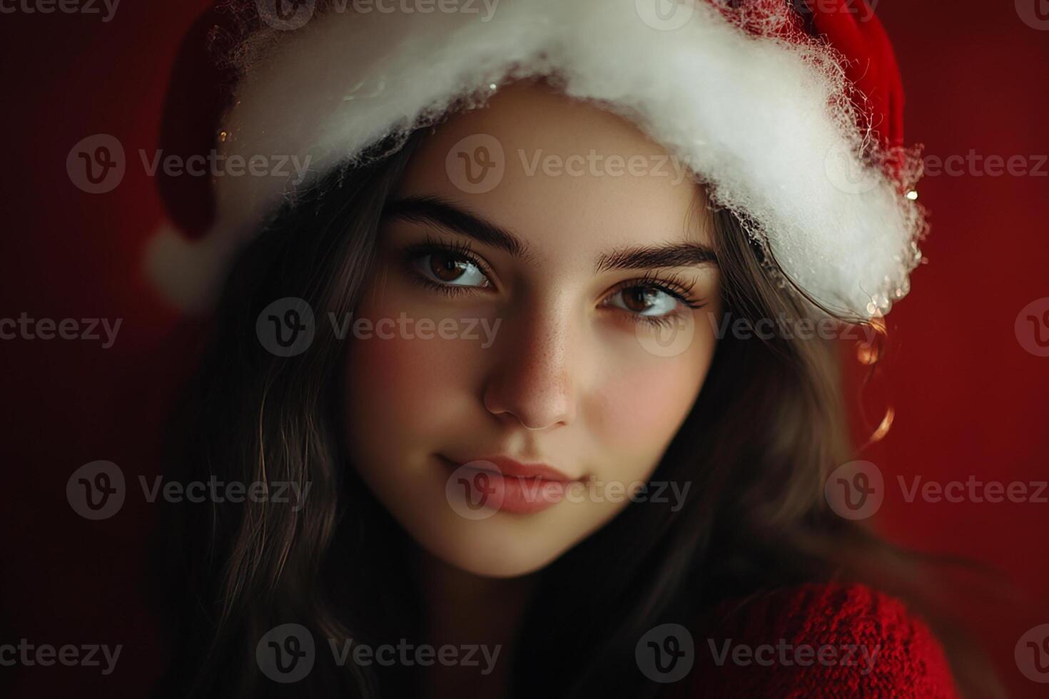 Beautiful girl in santa hat photo