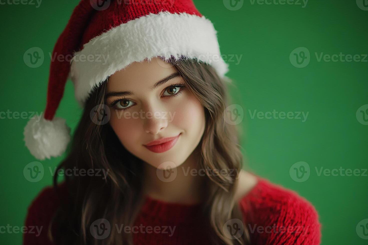Beautiful young woman in santa hat photo