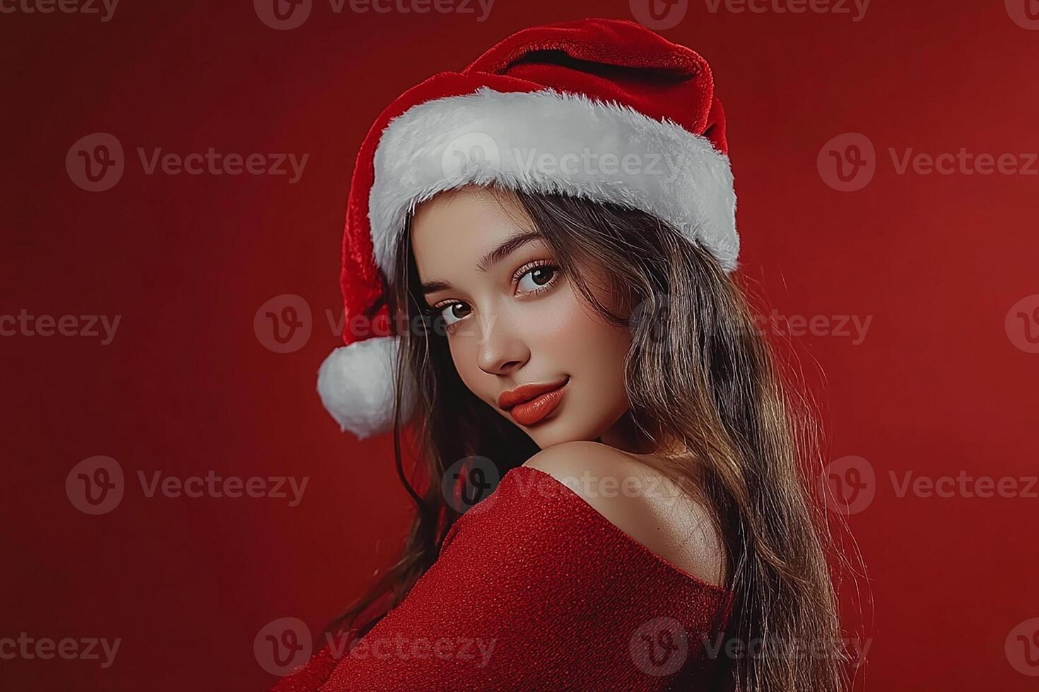 Beautiful woman in santa hat photo