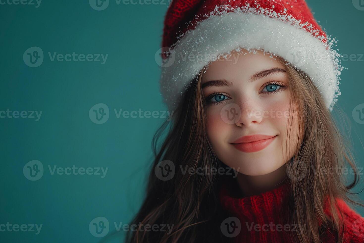 Beautiful young woman in santa hat photo