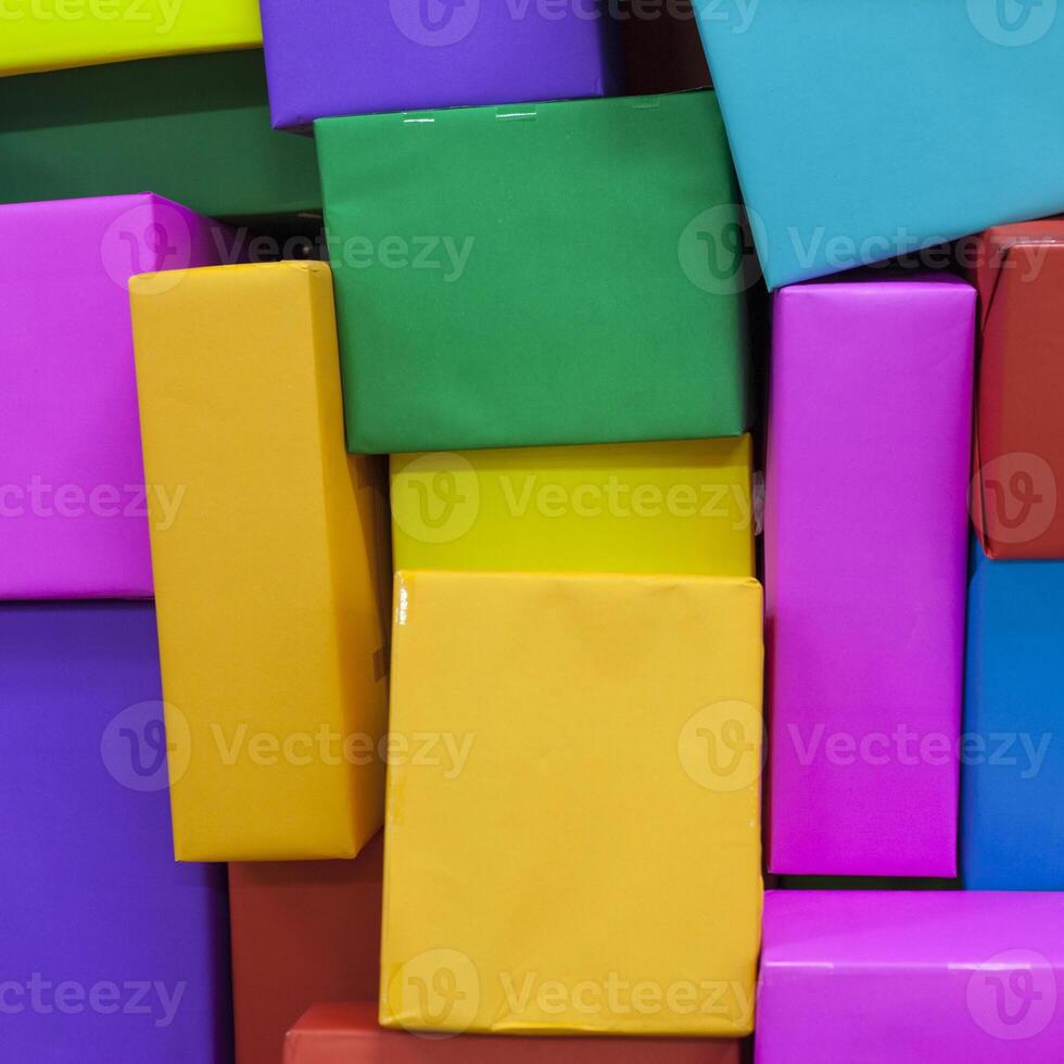 A pile of colorful boxes photo