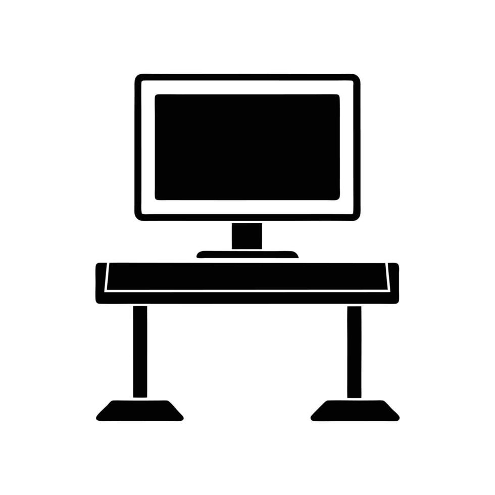 Desktop Computer Monitor with Stand - Minimalist Line Art Design for Office and Tech Graphics vector