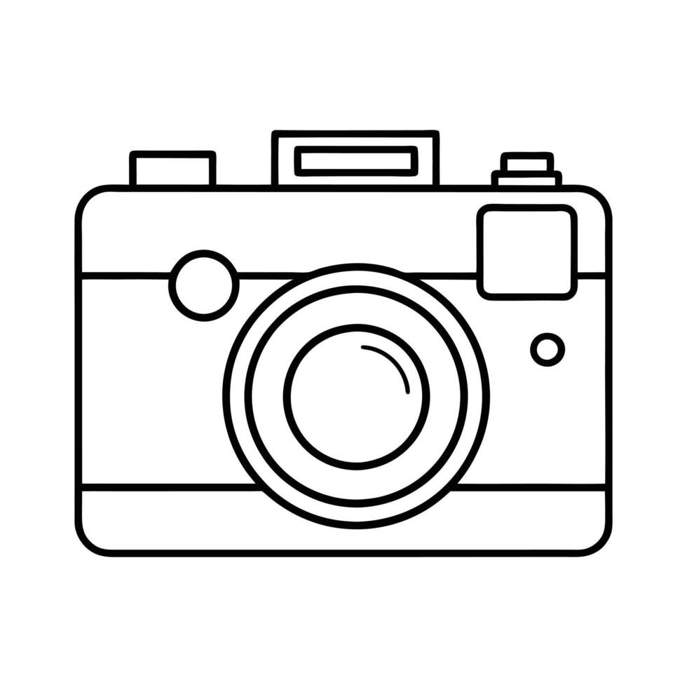 Minimalist DSLR Camera - Line Art Illustration with Lens for Photography Graphics vector