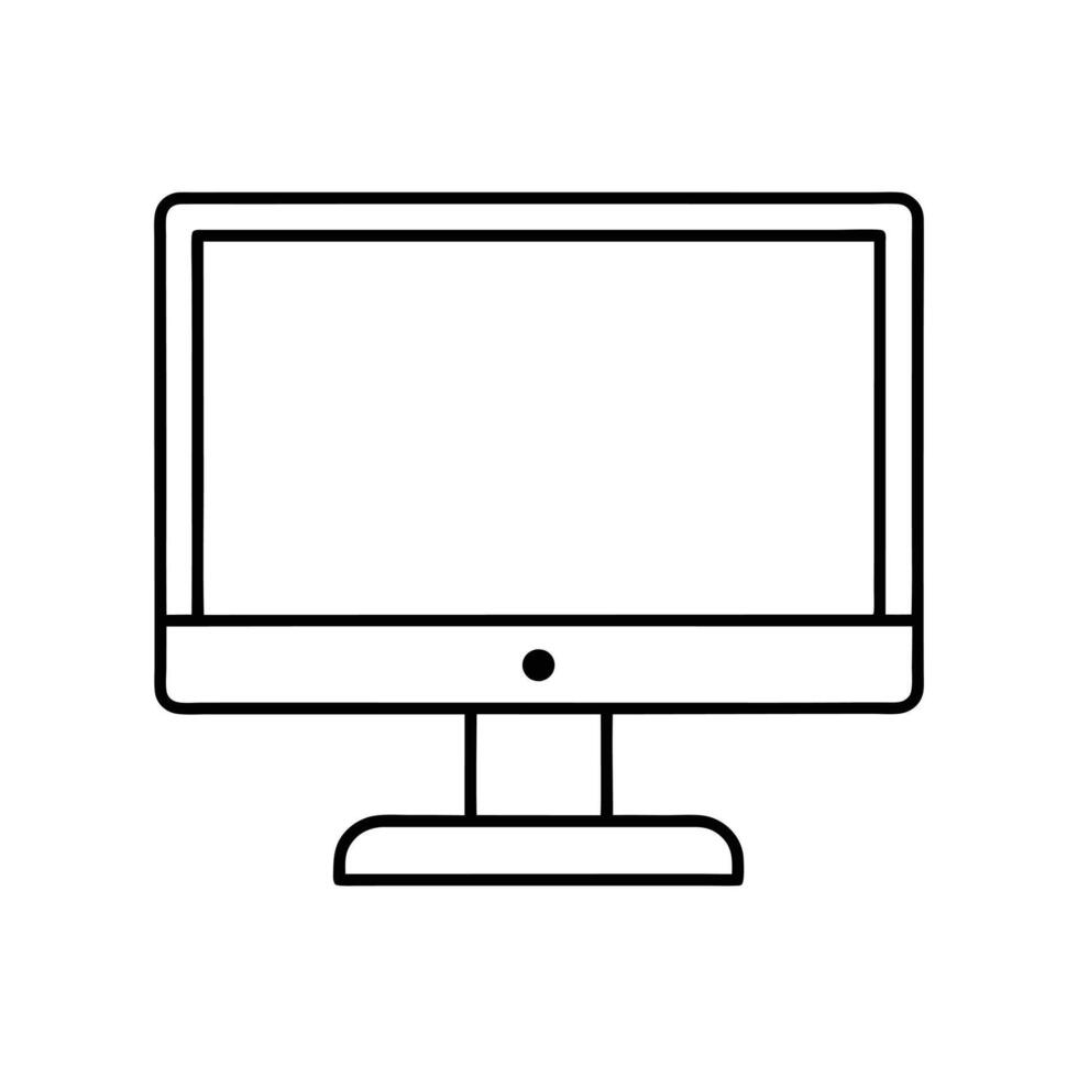 Tech Monitor - Desktop Computer with Stand in Minimalist Line Art for Office Graphics vector