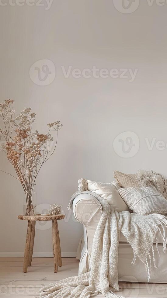 A white couch and table in a room photo