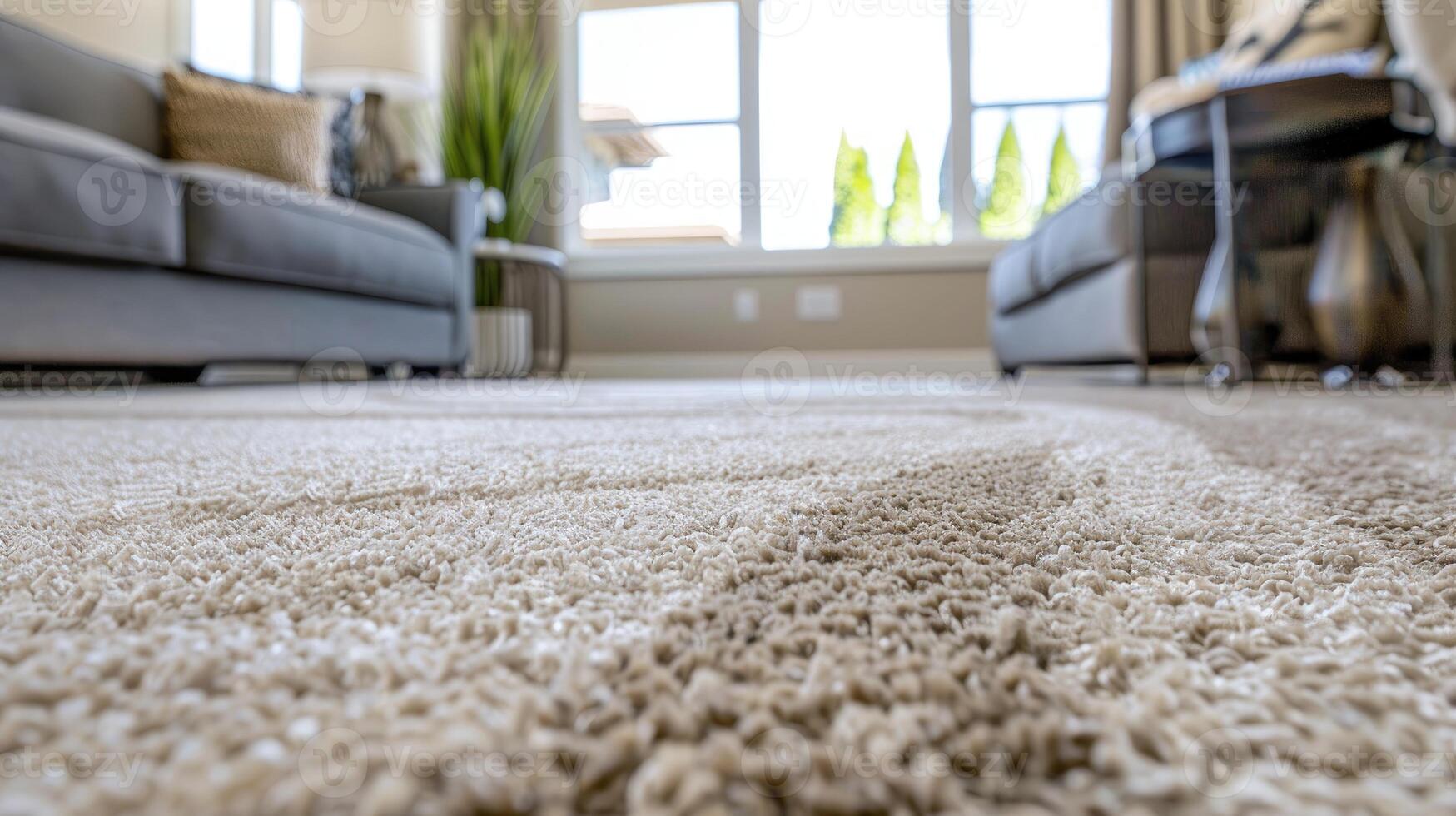 A close up of a carpeted living room photo