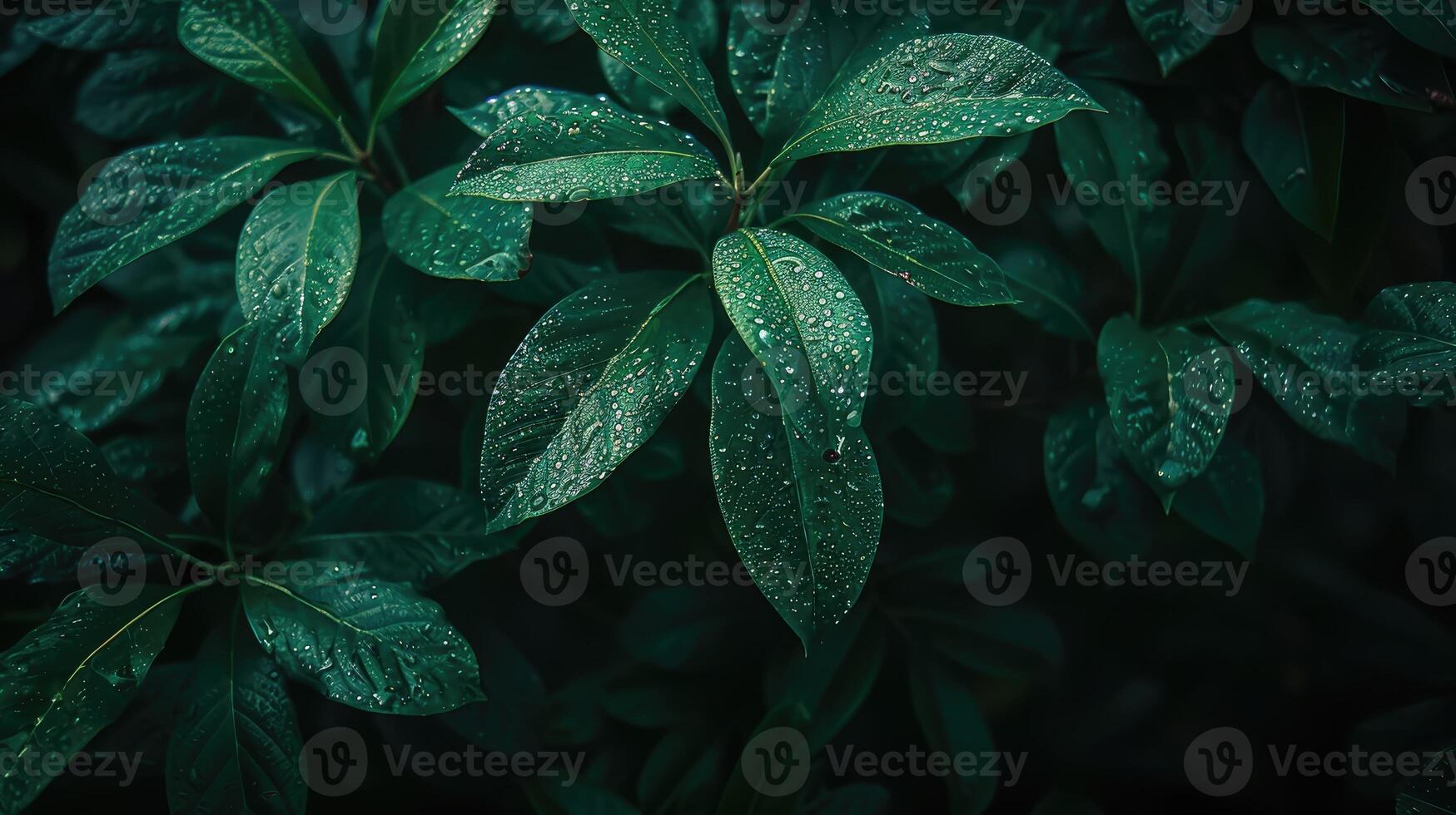 Green leaves with water droplets on them photo