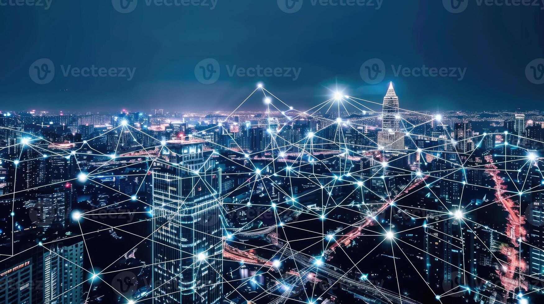 The city is connected to the internet and connected to the internet, network concept, 3d image photo