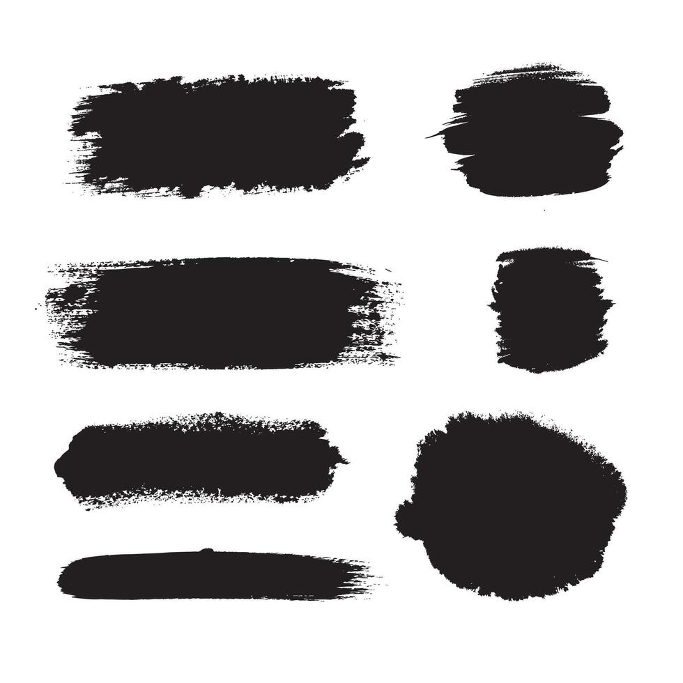 set collection of Black watercolor ink paint brush texture vector