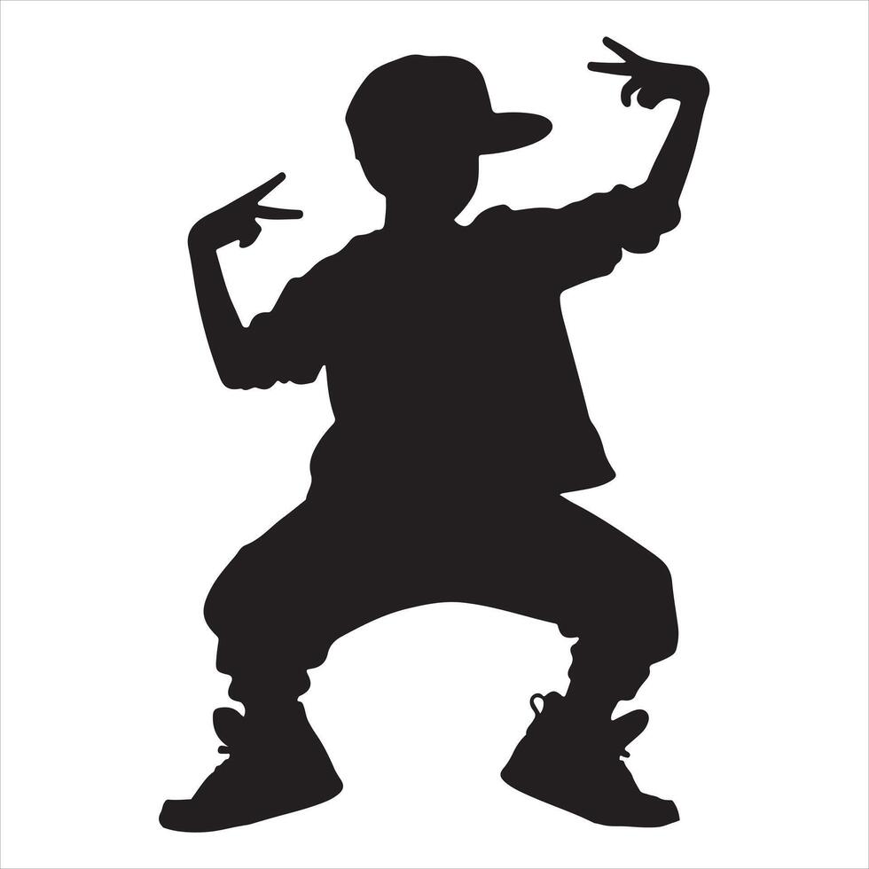 Hip hop dance child black silhouette on white background vector