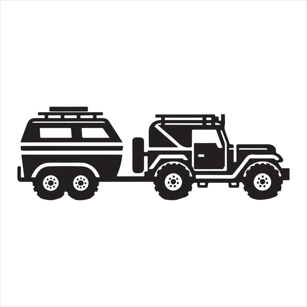 Off-road vehicle with trailer icon black silhouette on white background vector