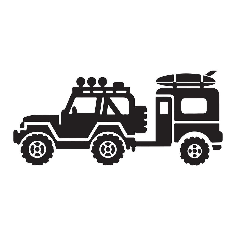 Off-road vehicle with trailer icon silhouette on white background vector