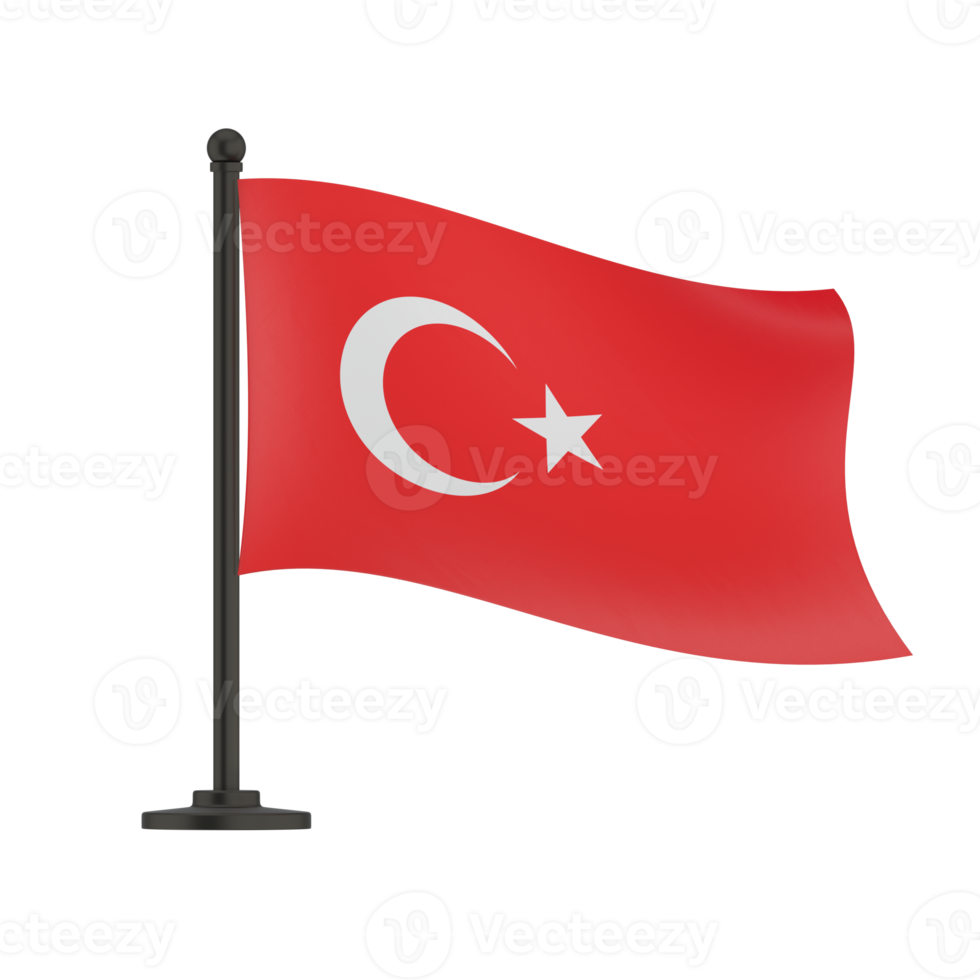 Turkey flag with fabric structure on white background, , 3d illustration png