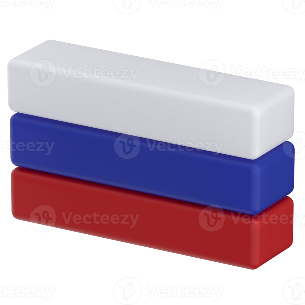Russian flag in icon format in 3d render realistic, color blocs png