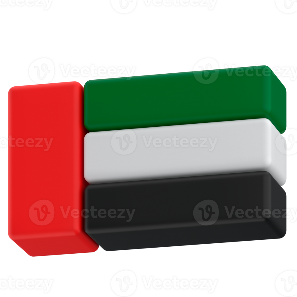 UAE flag in icon format in 3d render realistic, color blocs png