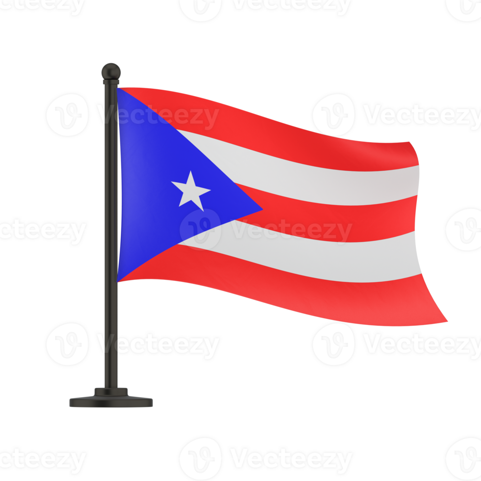 Waving Flag of Puerto Rico in White Background. Puerto Rico Flag on pole for Independence day. The symbol of the state on wavy fabric. 3d model render, illustration png