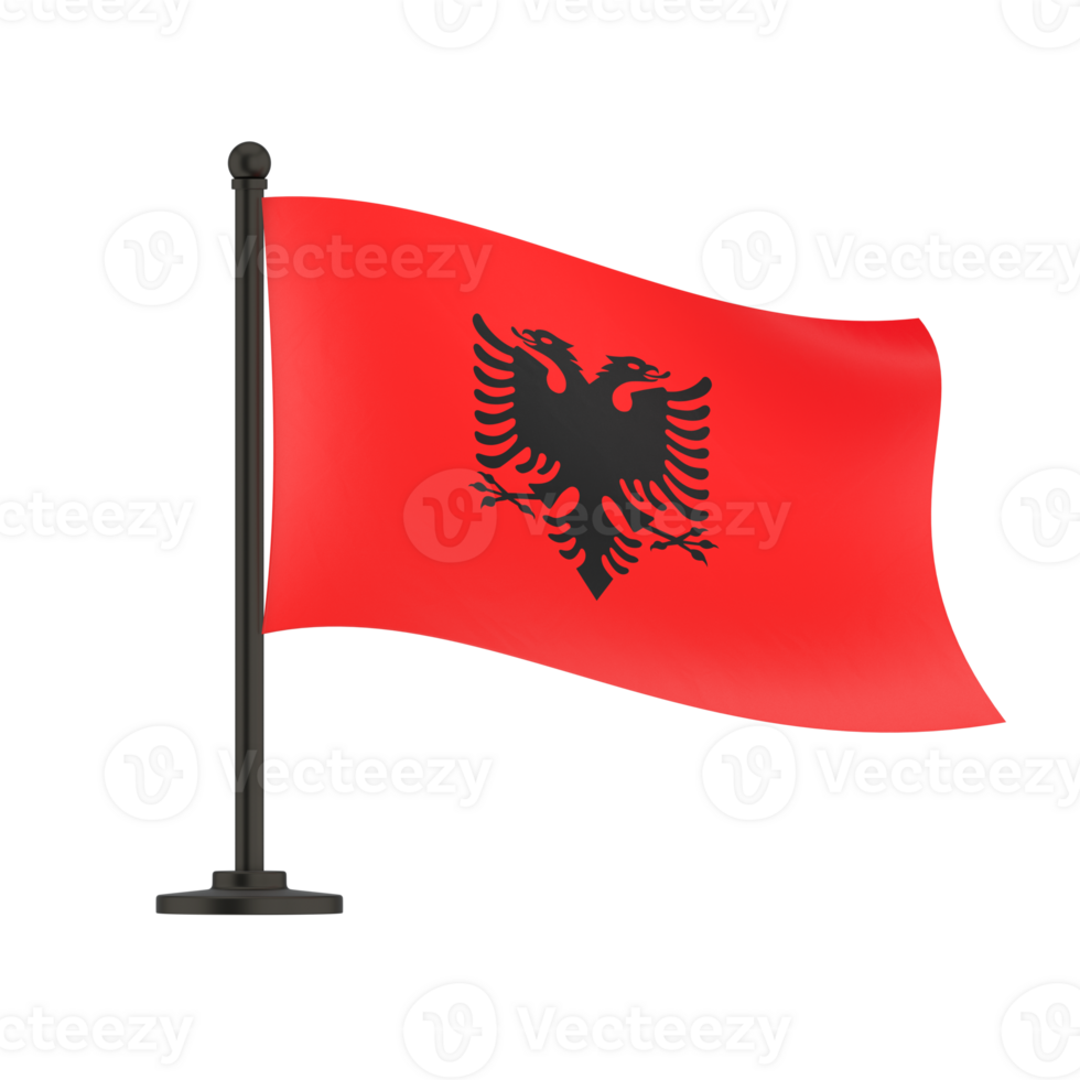 Waving Flag of Albania in White Background. Albania Flag on pole for Independence day. The symbol of the state on wavy fabric. 3d model render, illustration png