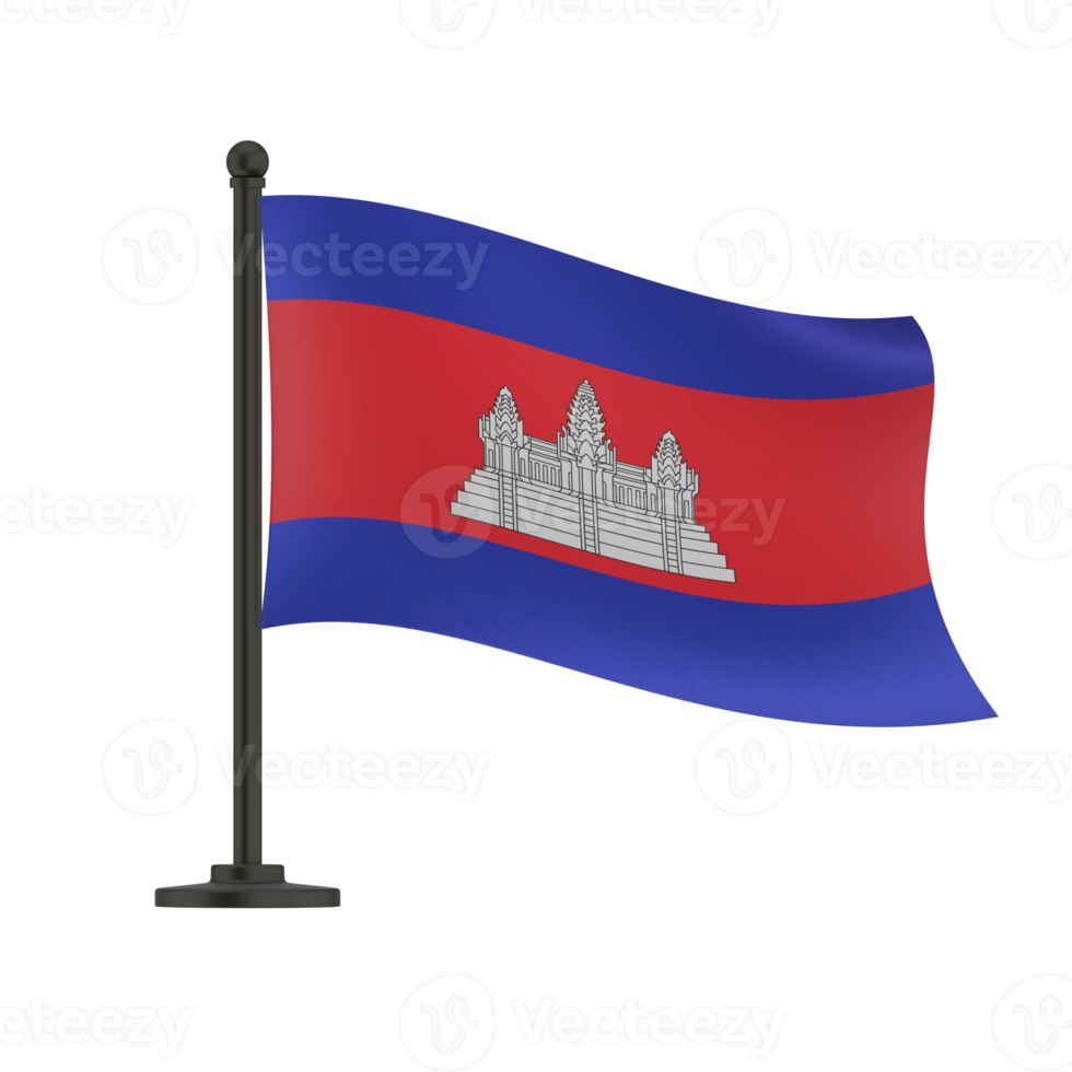 Waving Flag of Cambodia in White Background. Flag on pole for Independence day. The symbol of the state on wavy fabric. 3d model render, illustration png
