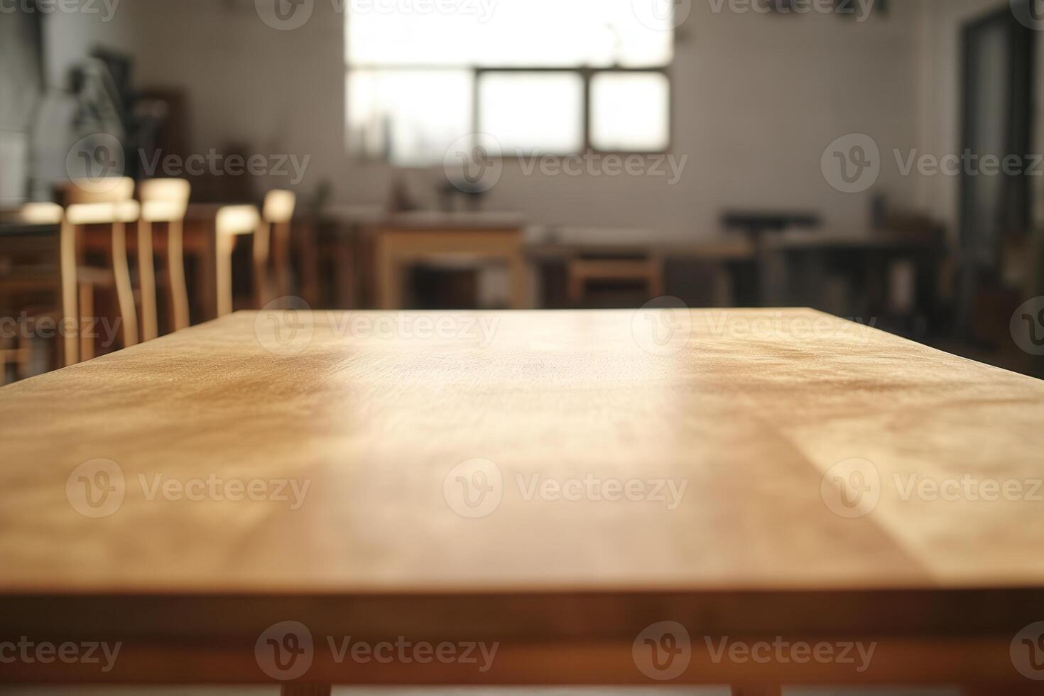 Close-up of a wooden table in a workshop setting. photo
