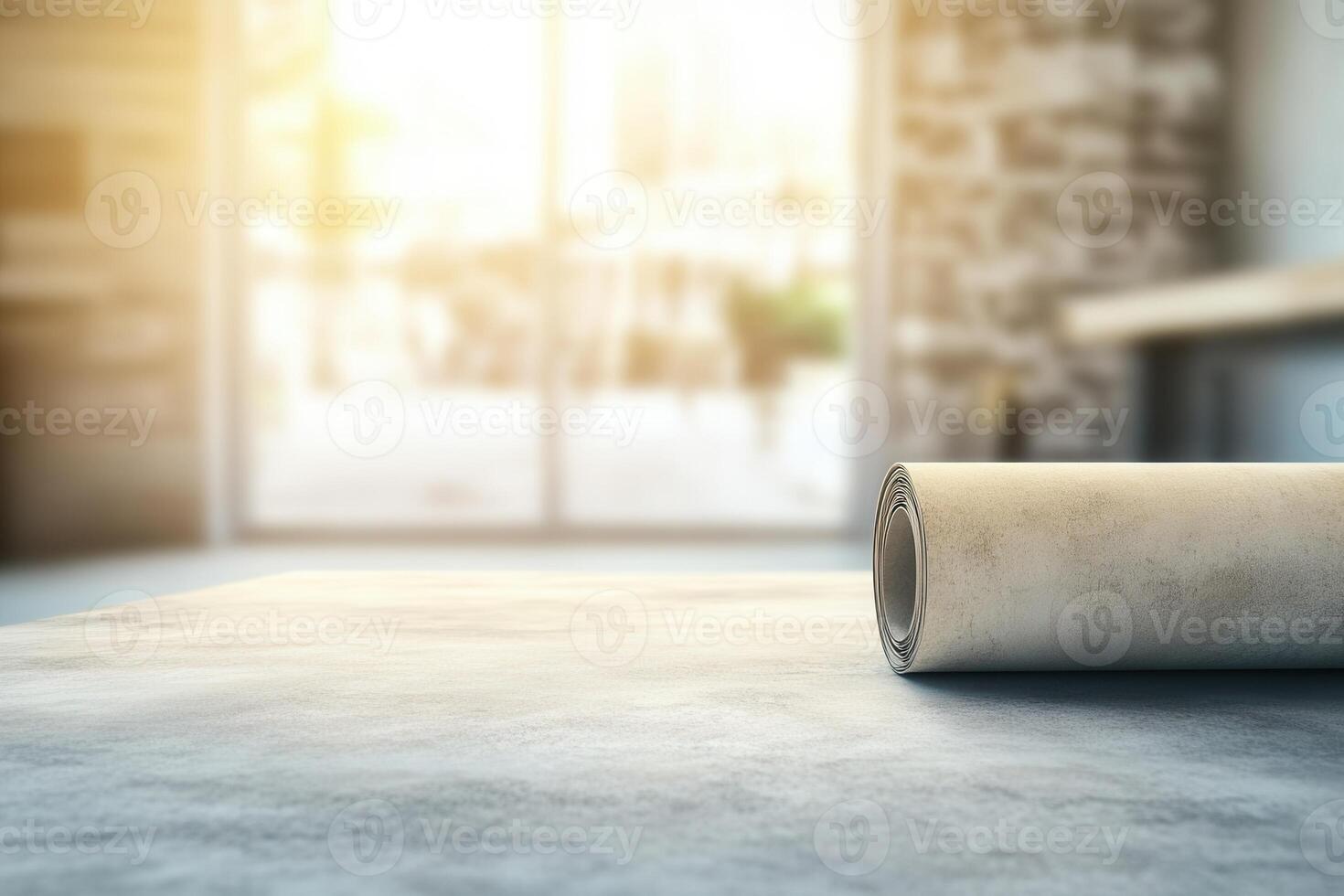 A rolled-up paper on a table in a bright space. photo
