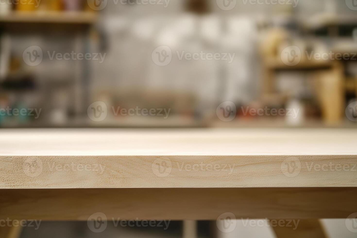 Blurred wooden surface in a workshop setting. photo