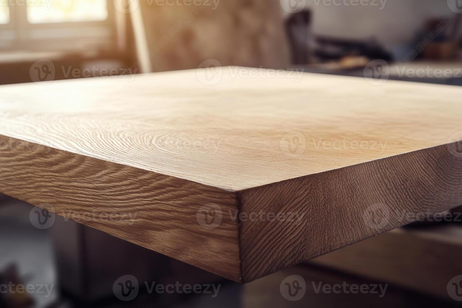 Close-up of a polished wooden tabletop. photo