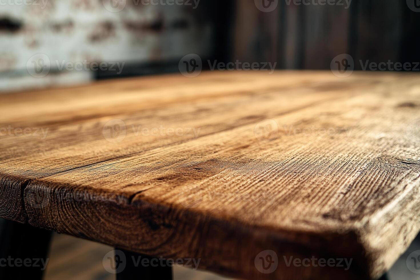 Close-up of a rustic wooden table surface. photo