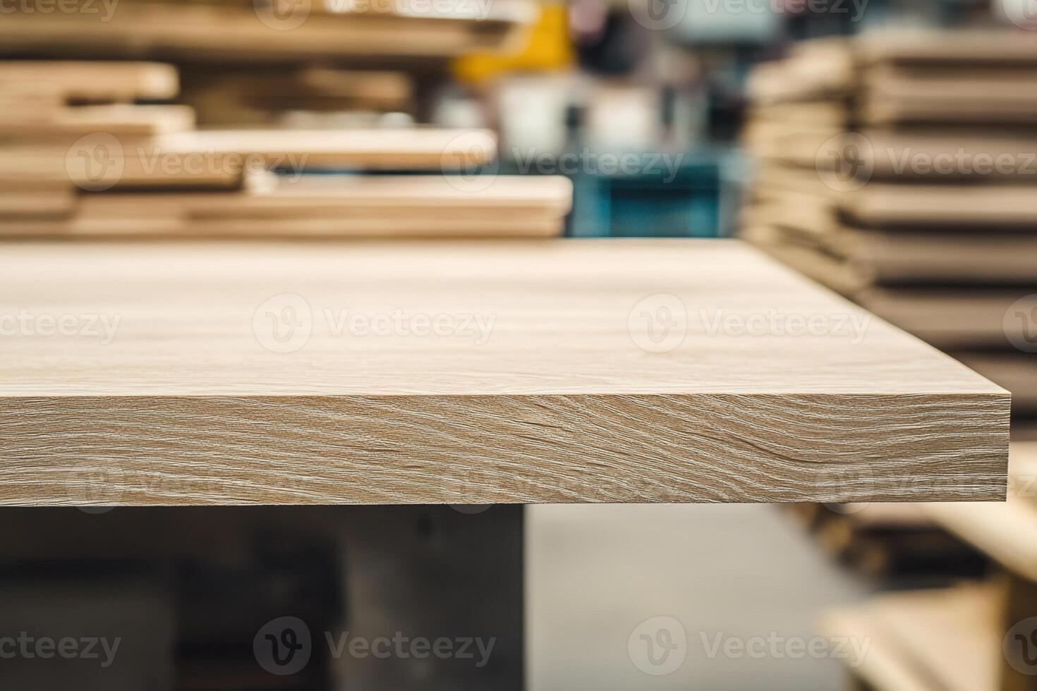 Close-up of a smooth wooden surface in a workshop. photo